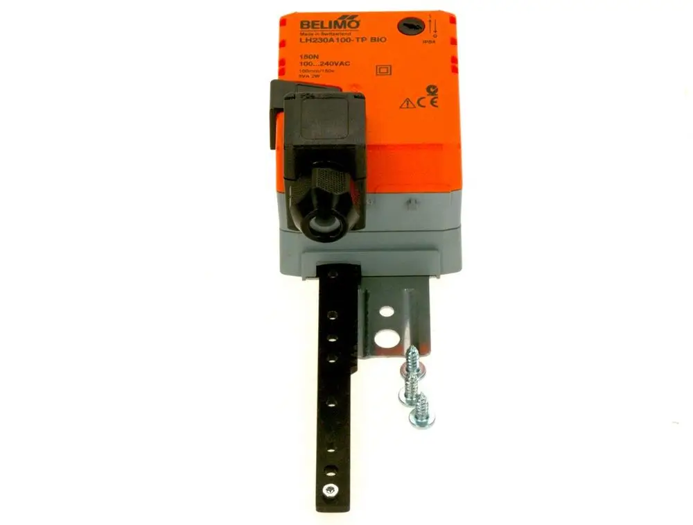 Bosch Motor mit Zahnstange, orange und grau, mit entsprechenden Anschlüssen und Schrauben, zur Verwendung in automatisierten Systemen oder Mechanismen.